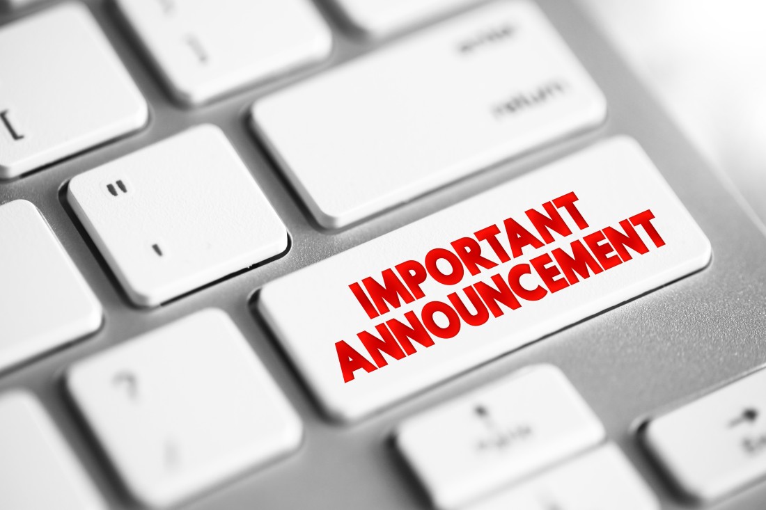 Keyboard image with the sentence Important Annoucement